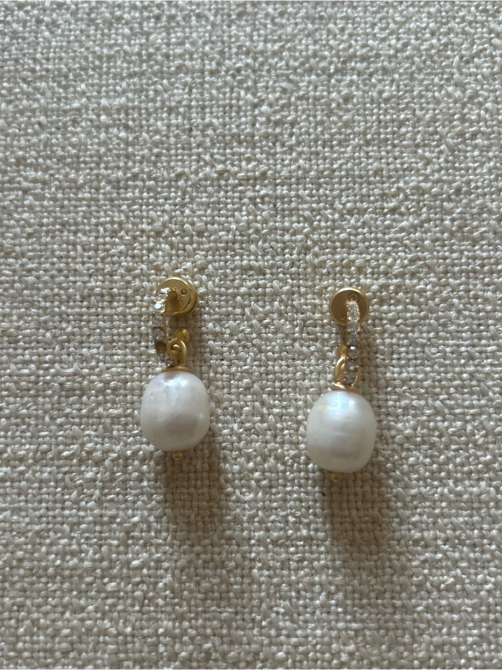 Julie Vos Gold w/ CZ & White Freshwater Pearl Drop Earrings